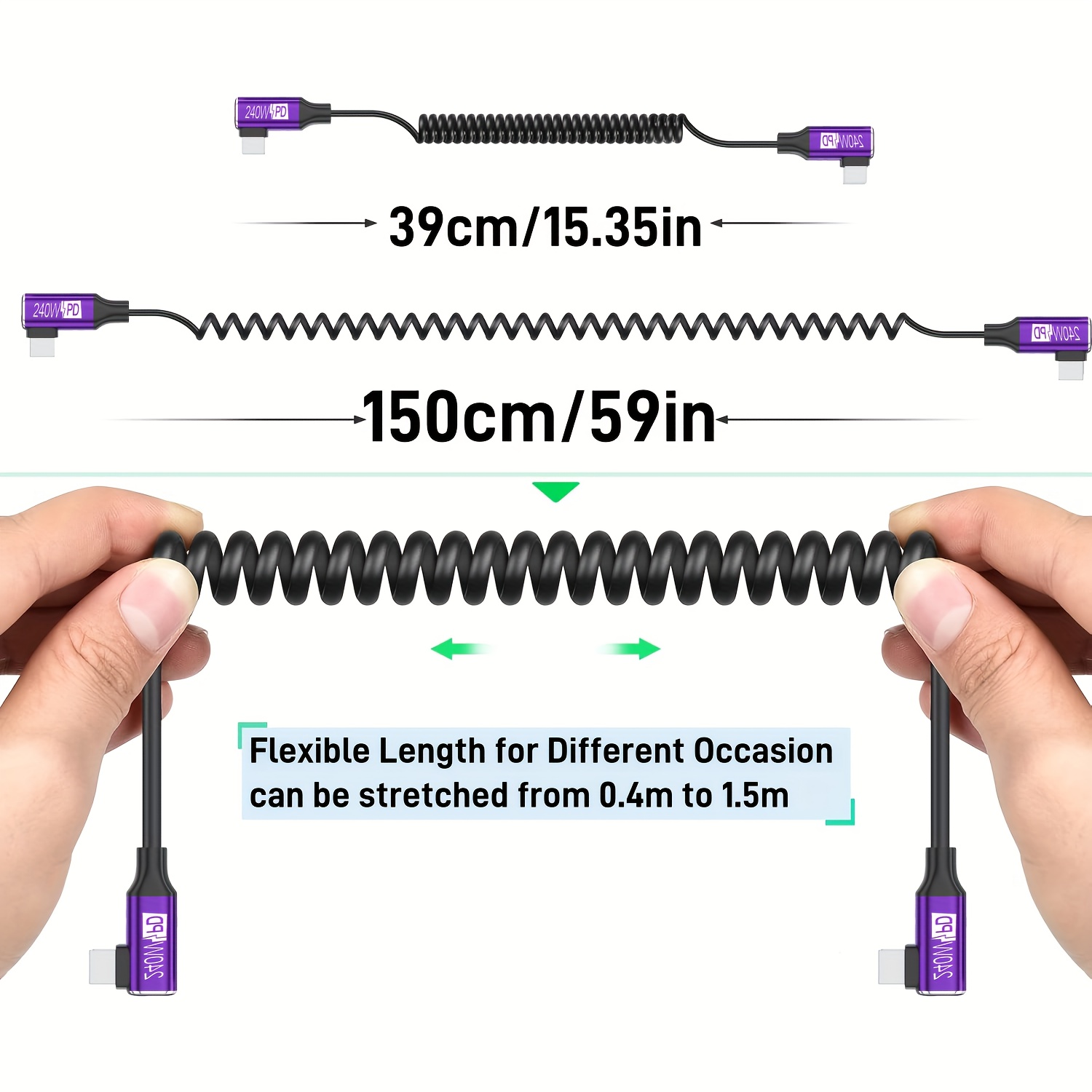 Cable USB-C a USB-C en Espiral - Coiled Usb Cable reseña y precio