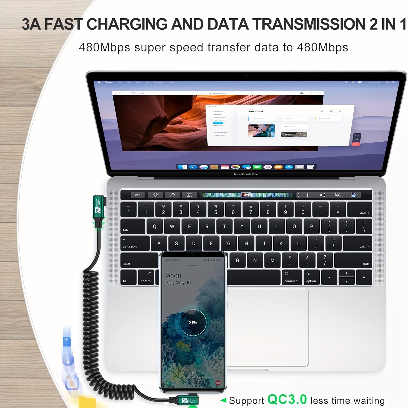Cable USB-C a USB-C en Espiral - Coiled Usb Cable reseña y precio