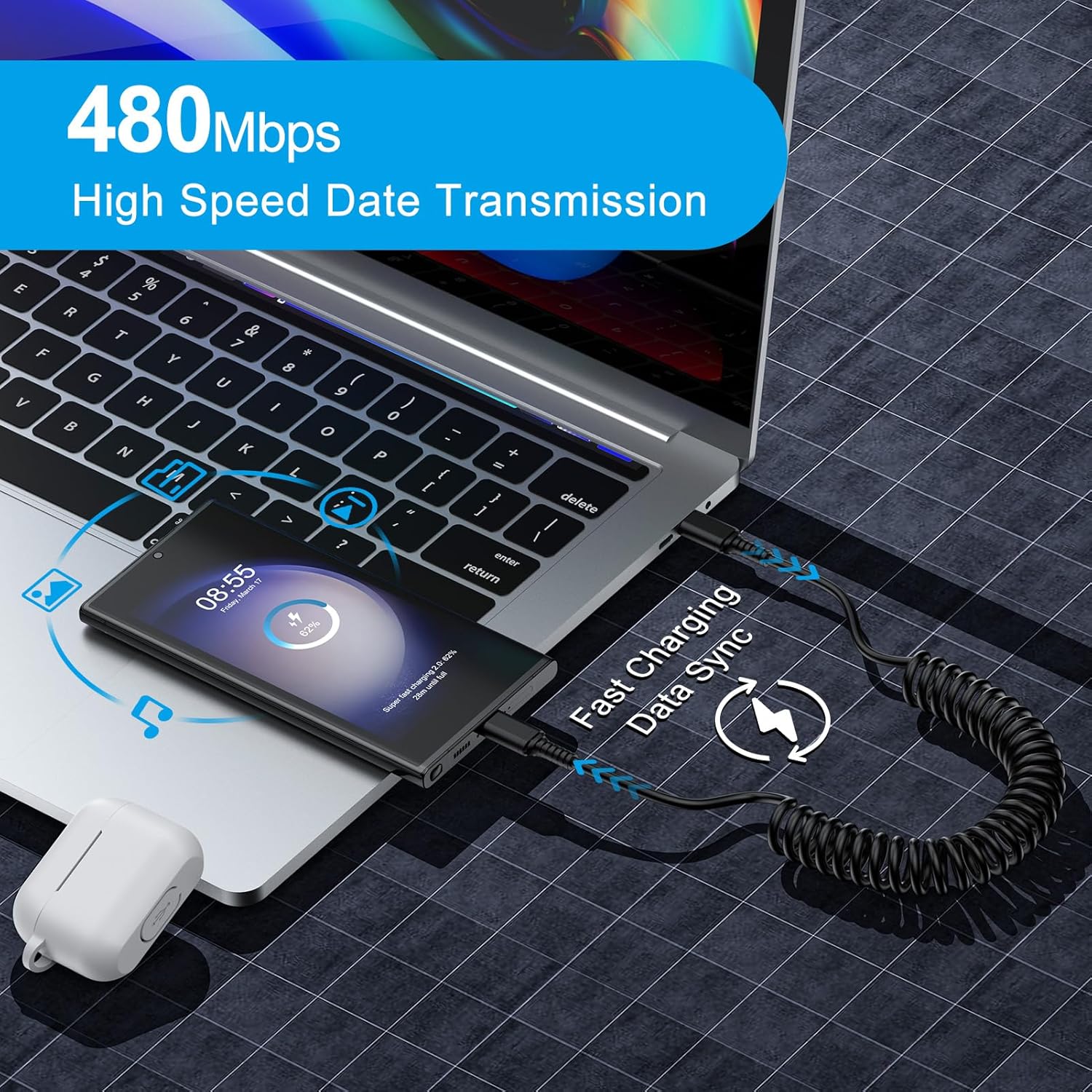 Cable Android Auto USB C a USB - Coiled Usb Cable reseña y precio